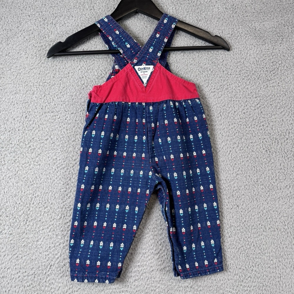 Vintage Oshkosh Overalls Girls 18M Blue Bow Embroidered Vestbak Floral USA Made - Picture 12 of 16